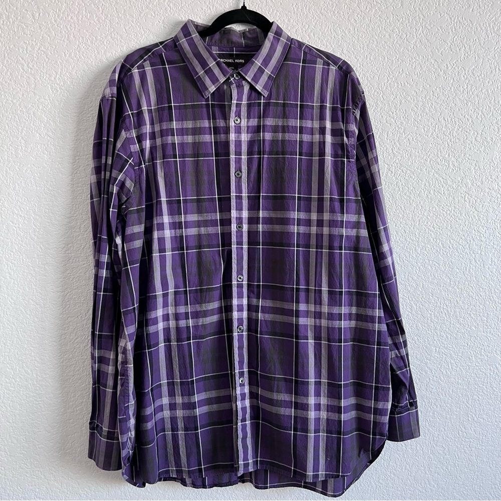 Michael Kors | Button Down Shirt | Purple and Black Plaid | Size XXL